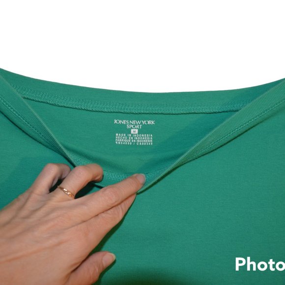 Jones NewYork Sport Green Cotton 3/4 Sleeves Boatneck Women Top M - Picture 2 of 5